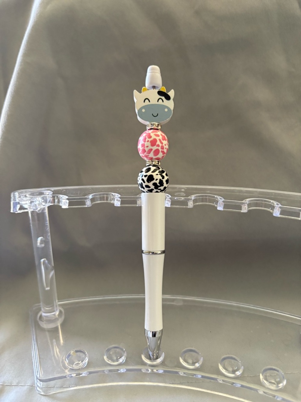 White Unicorn Bead Ballpoint Pen with Pink and Black Accent Beads